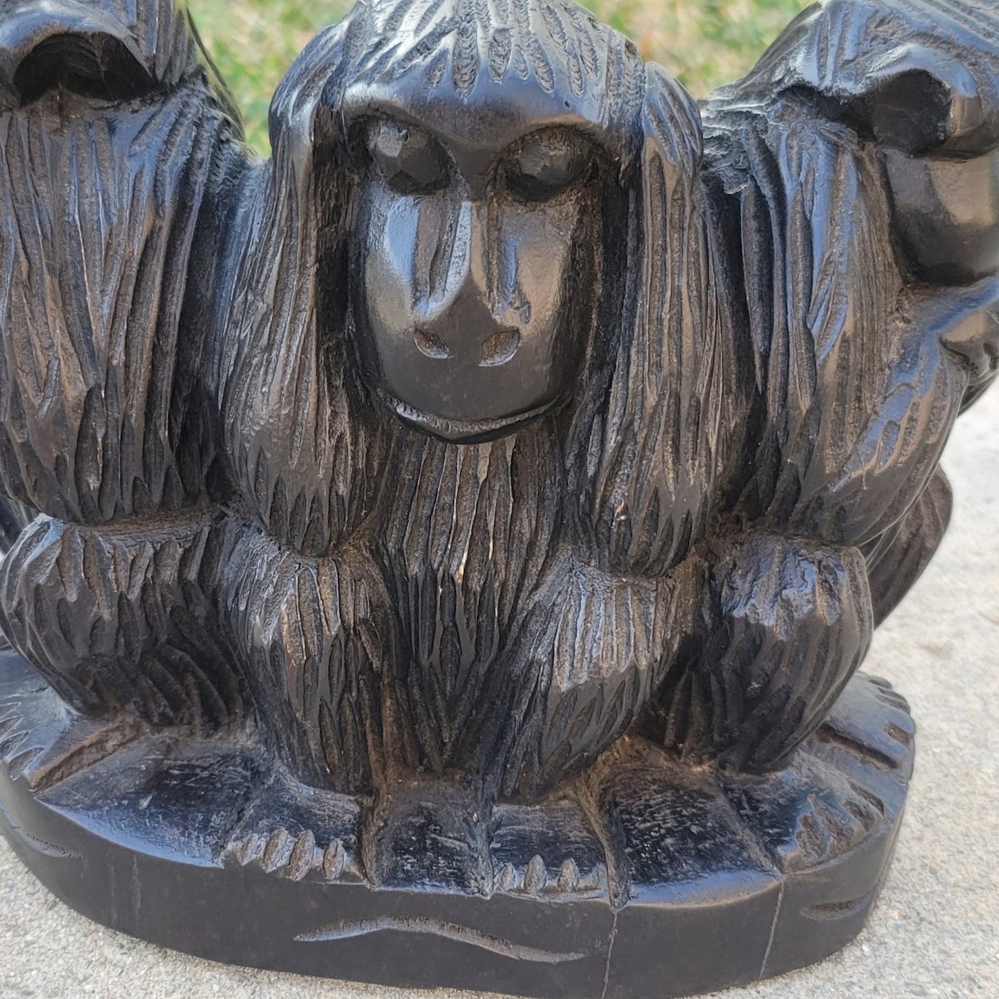 African Hand-Carved Wooden 3 Wise Monkeys Art Statue: Hear, See, Speak No Evil