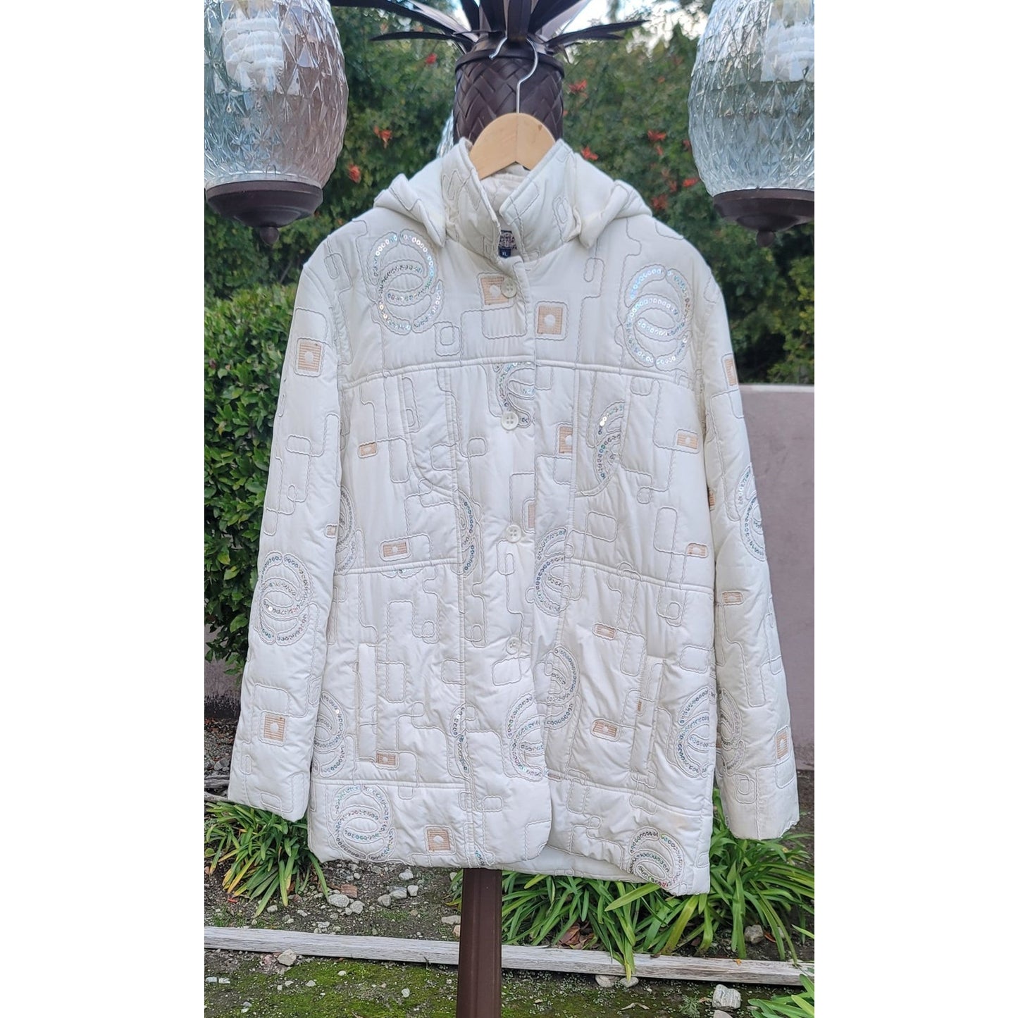 Funwear Factory Quilted Hooded Puffer Jacket w/Sequin Accents