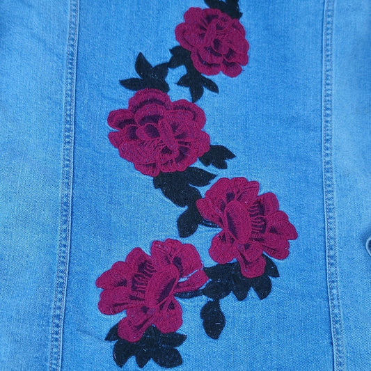 Arizona Jean Co Distressed Embroidered Roses Jean Denim Jacket
