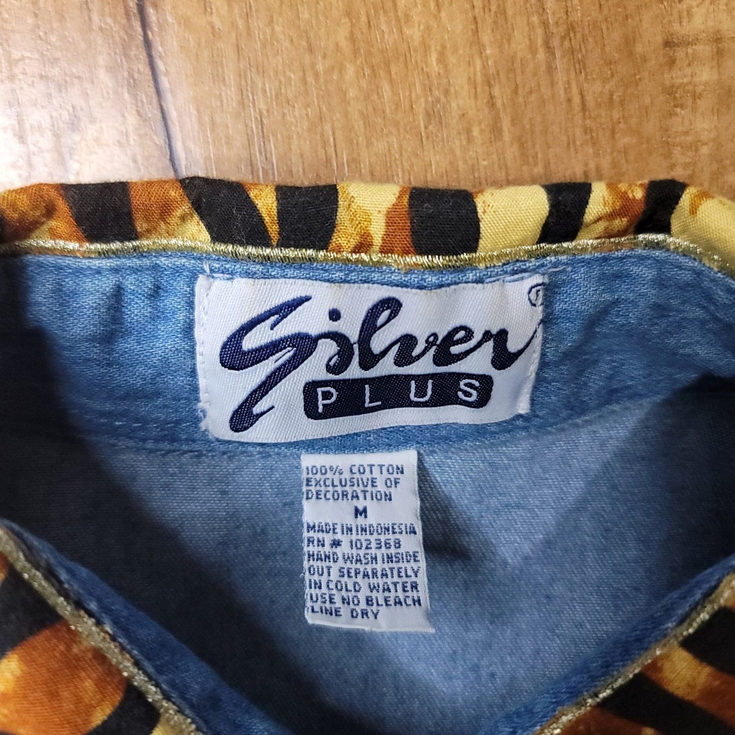 Vtg Silver Plus Upcycled Denim Button-down Shirt