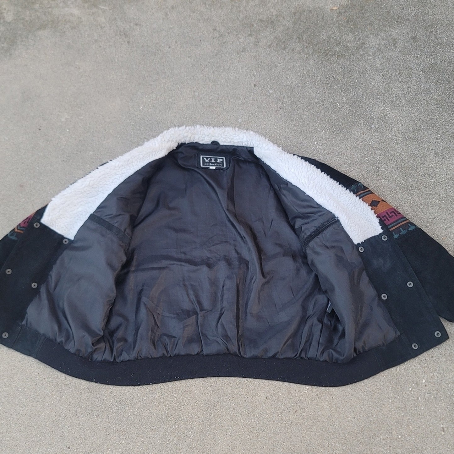 Vtg V.I.P. Southwestern Sherpa-trimmed Suede Leather Bomber Jacket