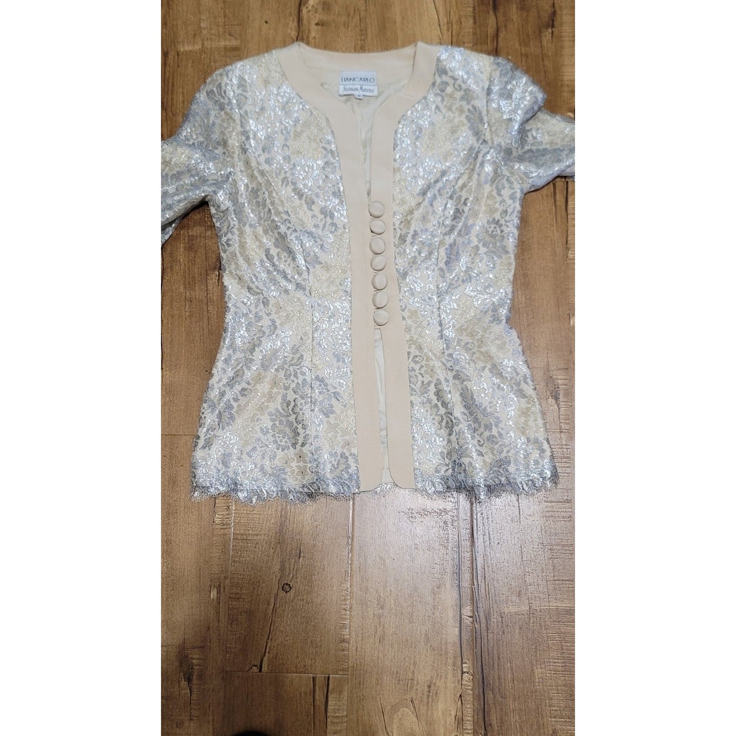 Vtg Liancarlo Neiman Marcus Gold Silver Lace Blazer Jacket