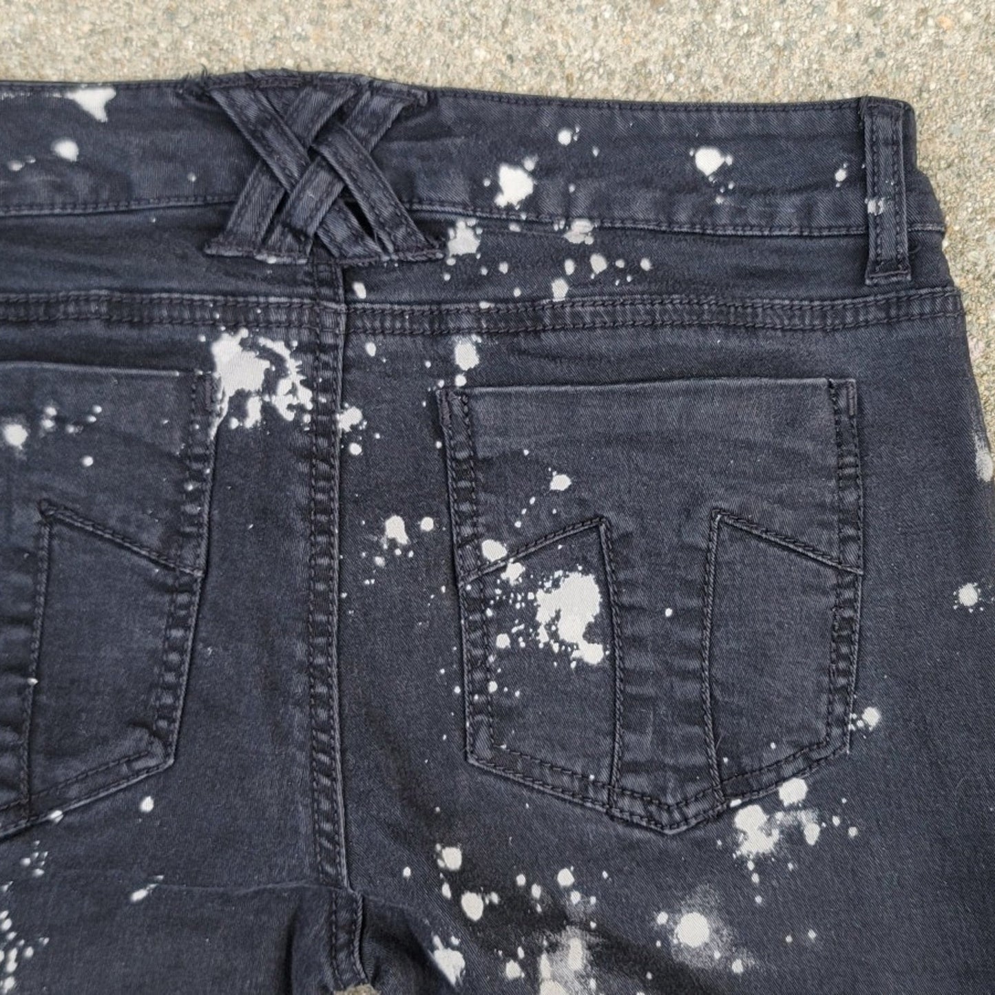 Tripp NYC Distressed Bleach-dyed Skinny Jeans Skull Accents