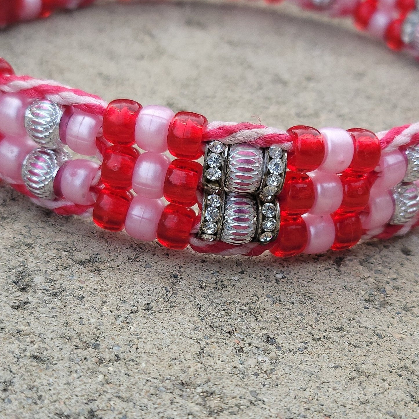 Custom Handmade Beaded Bling Dog Collar Candy Cane