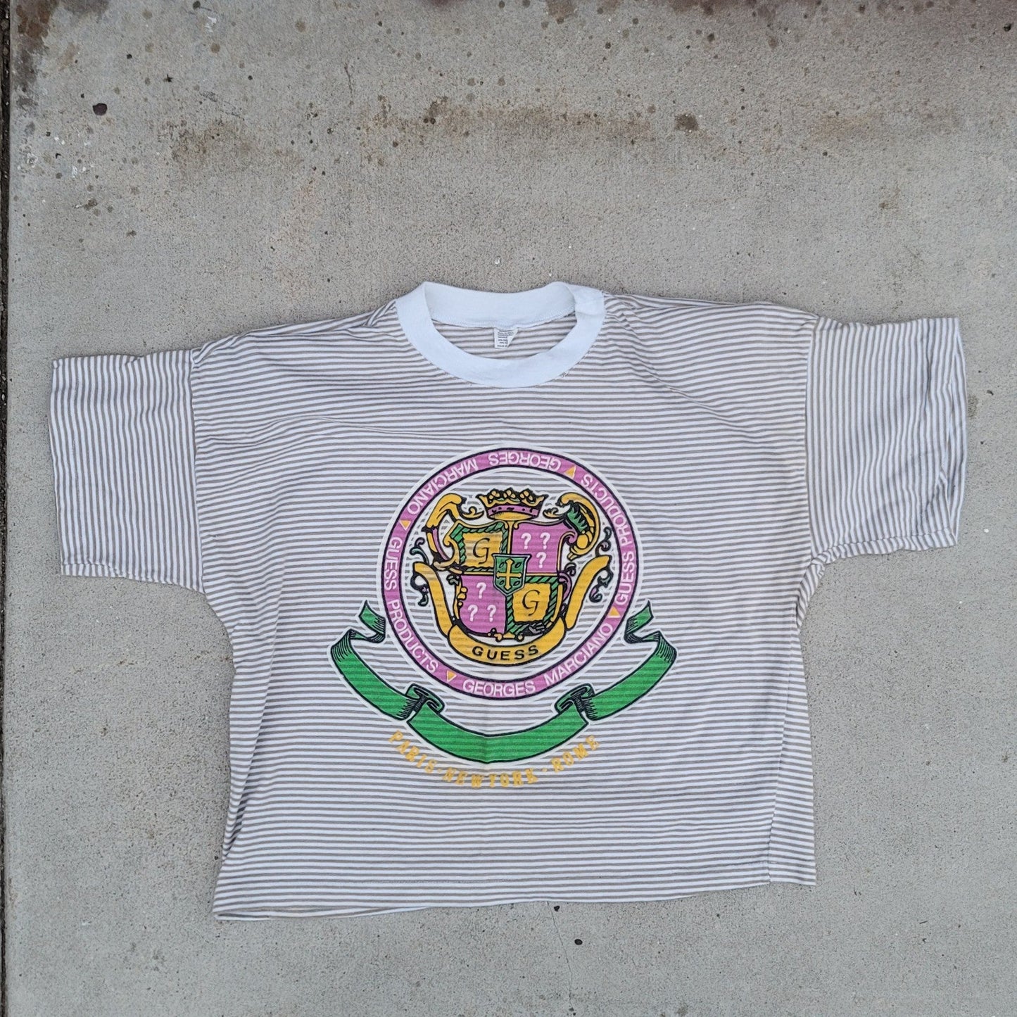 Vtg Georges Marciano GUESS Striped Single Stitch Crop T-shirt