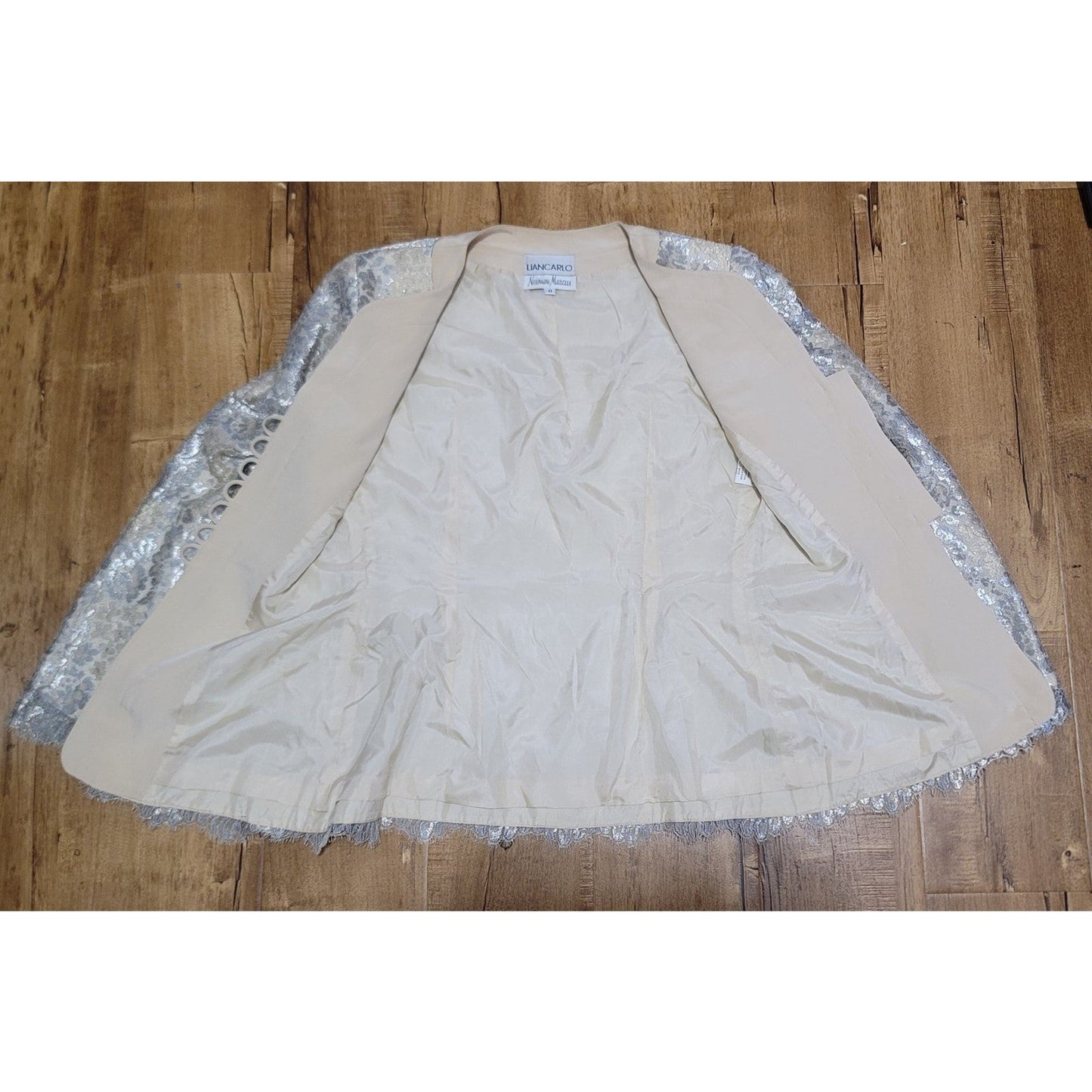 Vtg Liancarlo Neiman Marcus Gold Silver Lace Blazer Jacket
