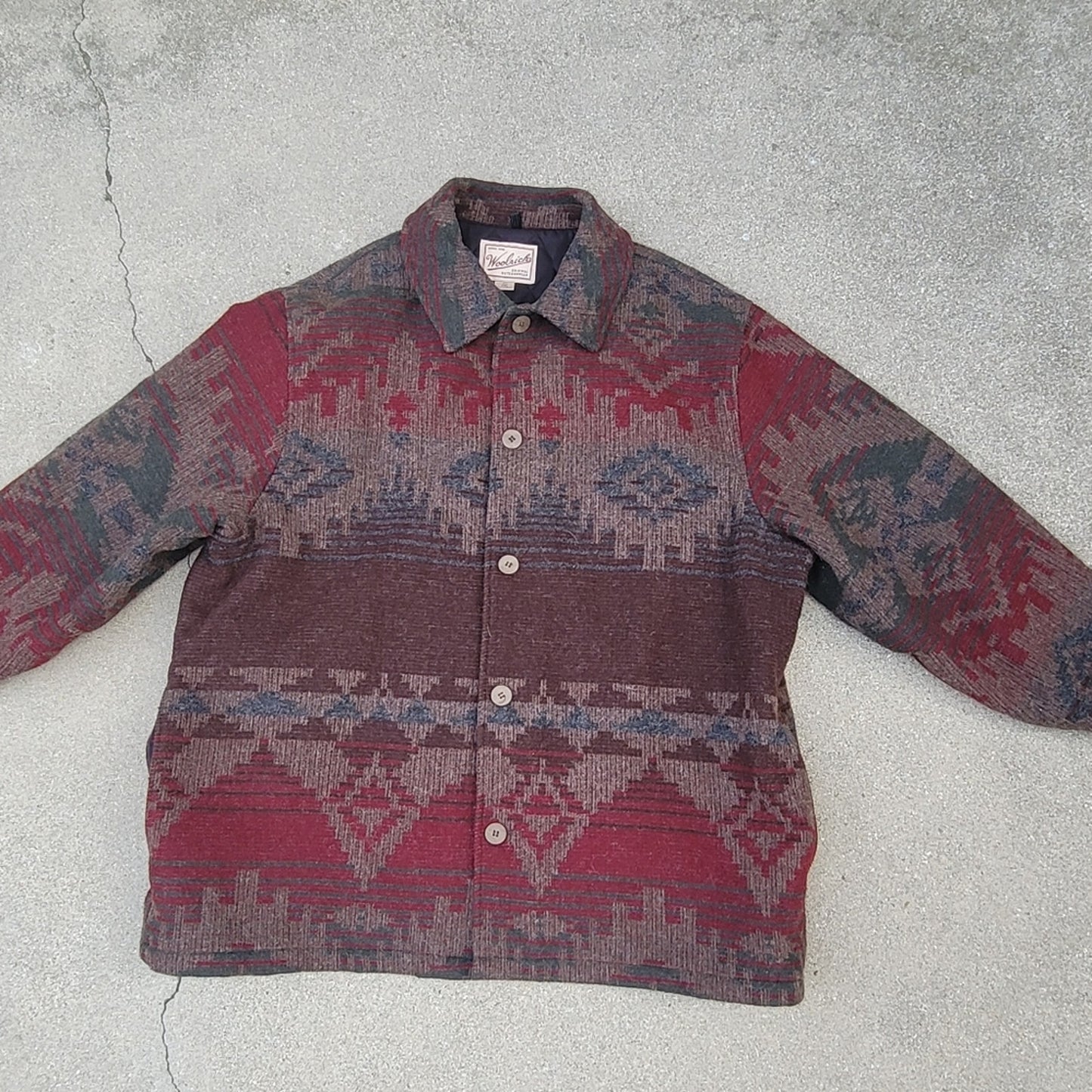 Vtg Woolrich Southwestern Native Quilted-lined Wool Blend Jacket