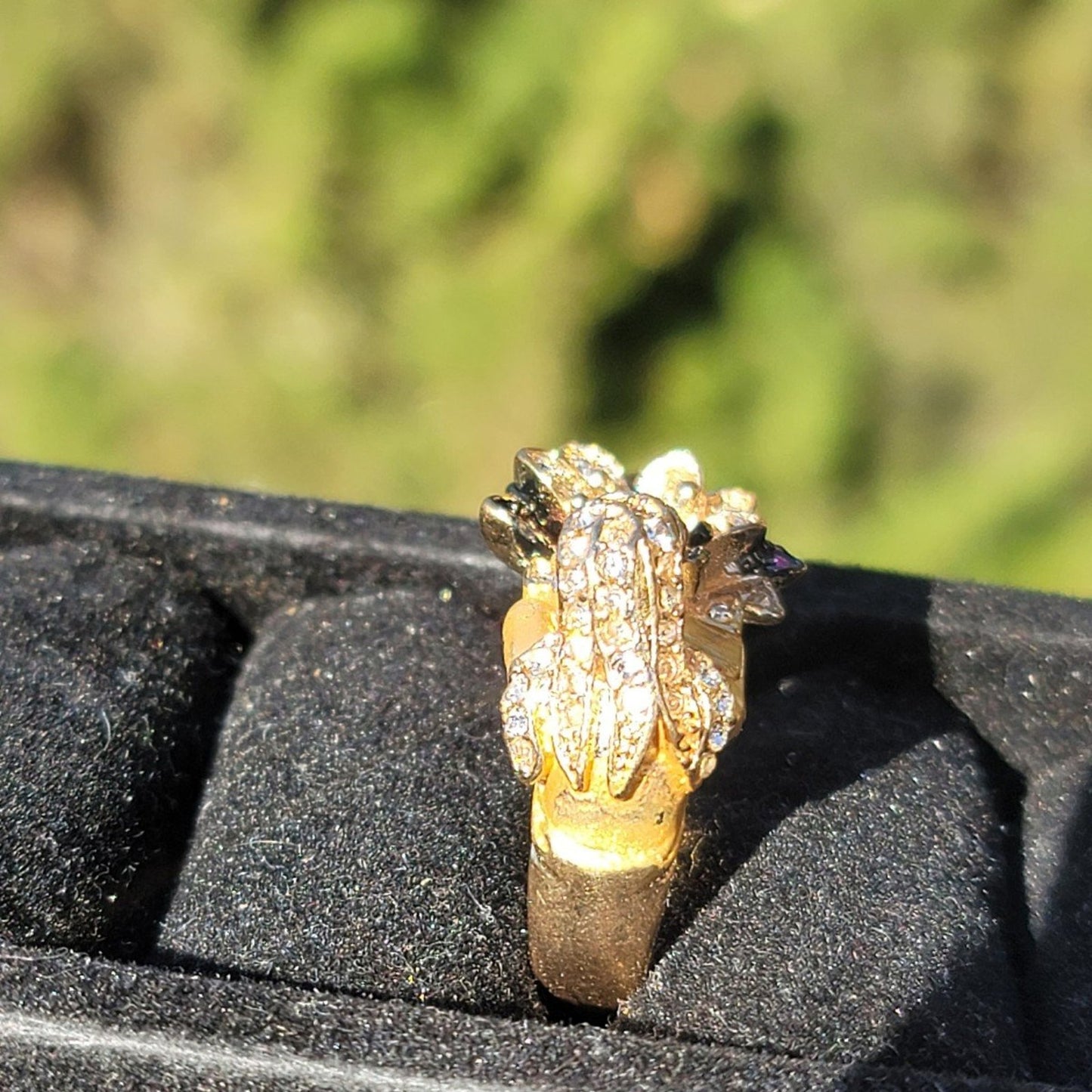 Gold Tone Girl Flower Rhinestone Ring