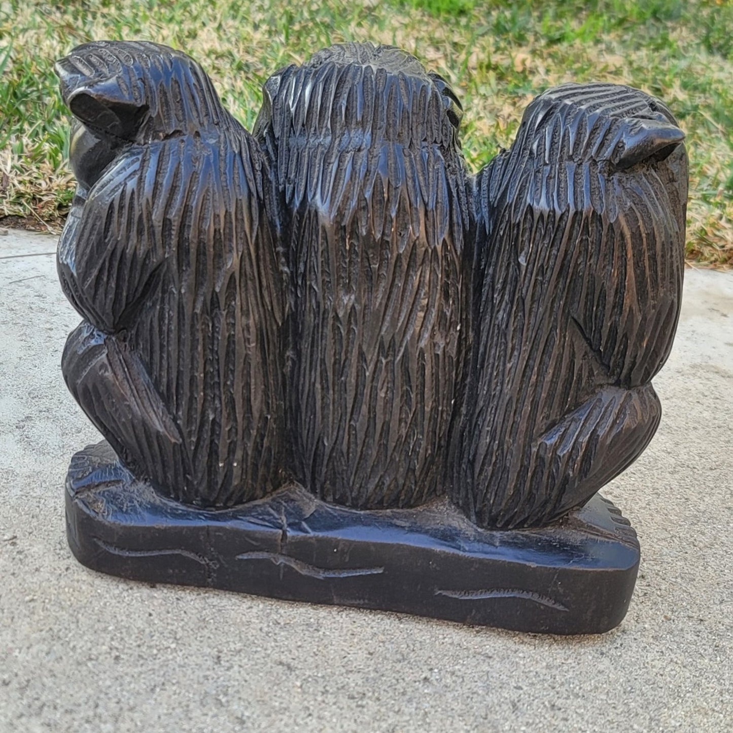 African Hand-Carved Wooden 3 Wise Monkeys Art Statue: Hear, See, Speak No Evil