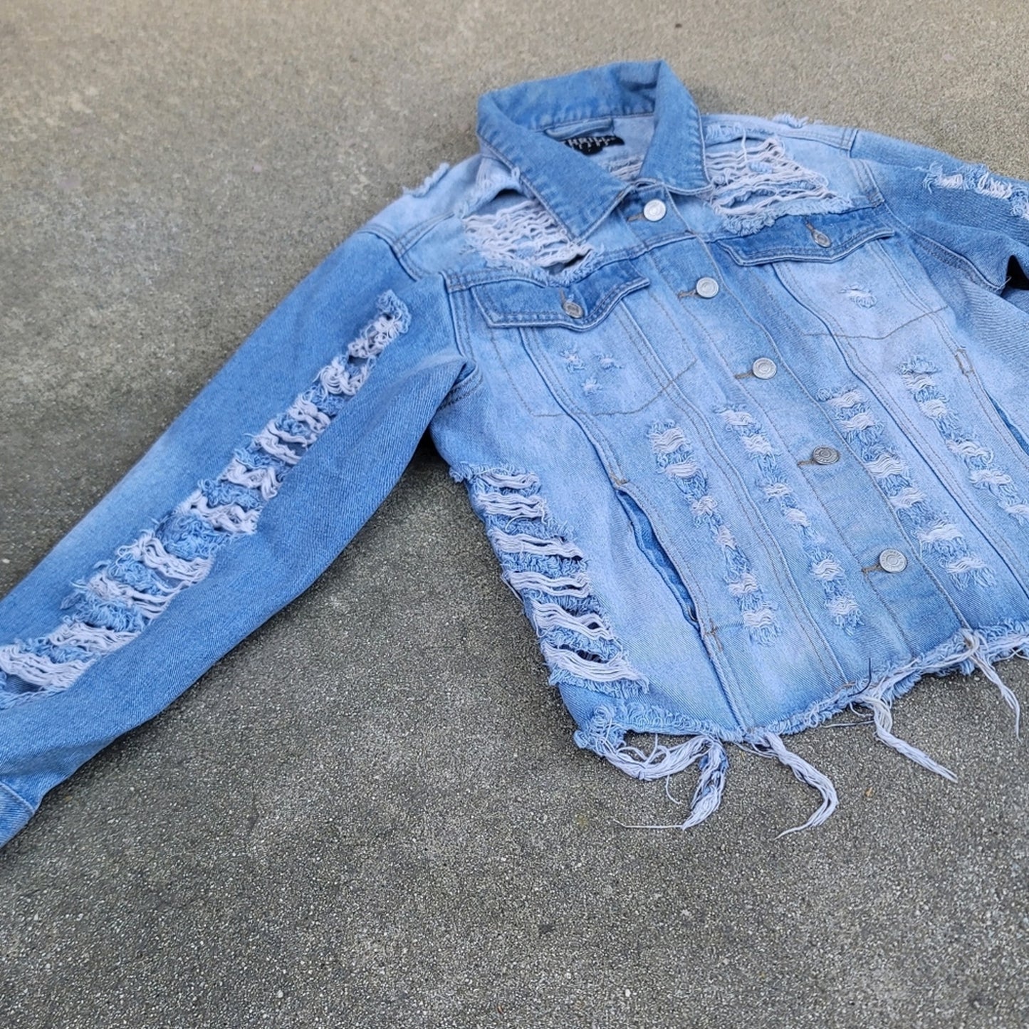 Thrill Jeans Cropped Distressed Denim Jean Jacket