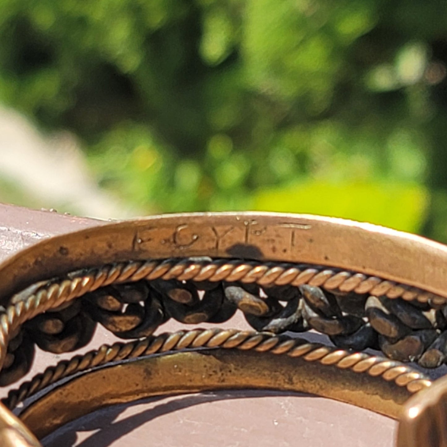 Vtg Egyptian Thick Braided Cuff Brass Bracelet