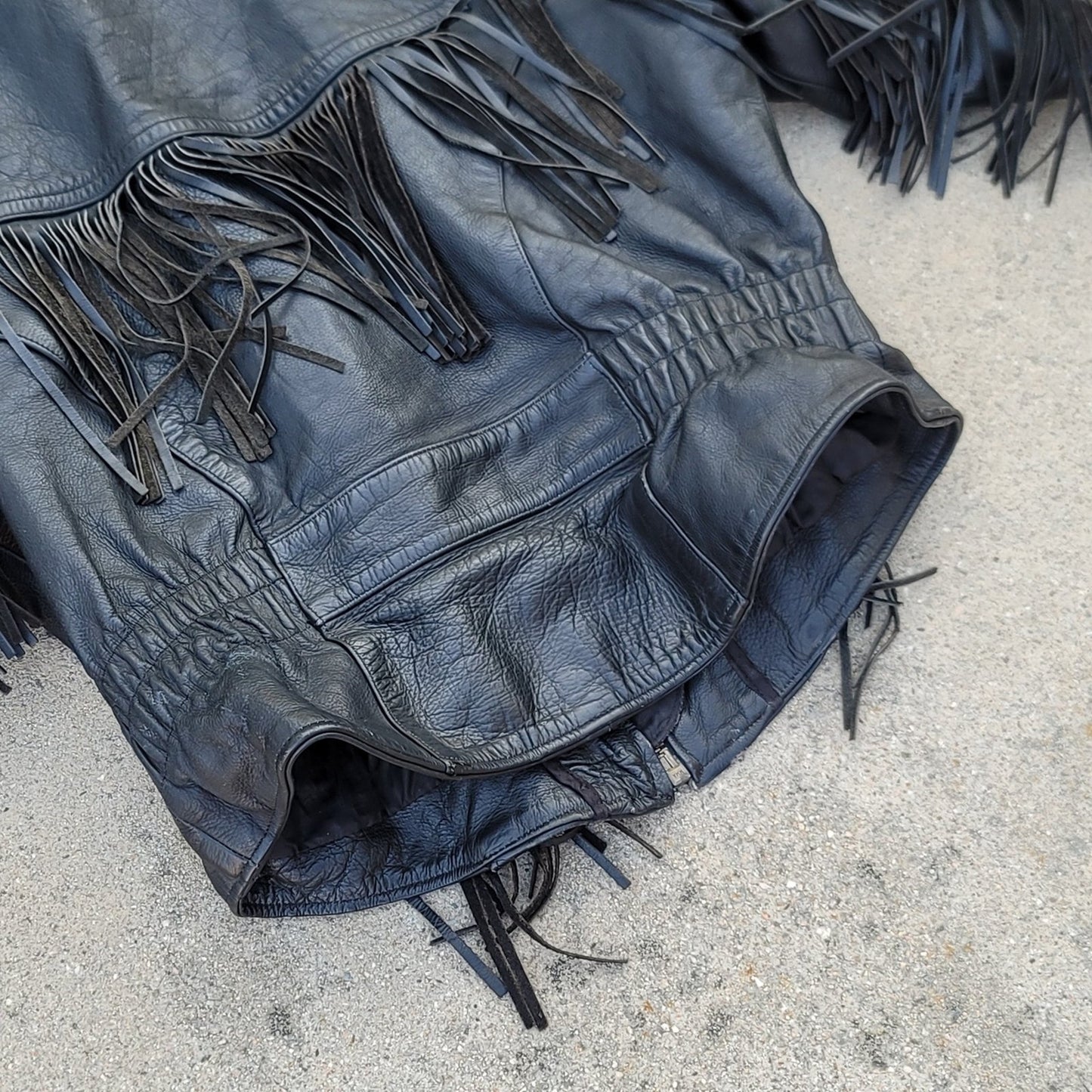 Vtg Unik Fringe Leather Motorcycle Jacket w/ Cinched Waist
