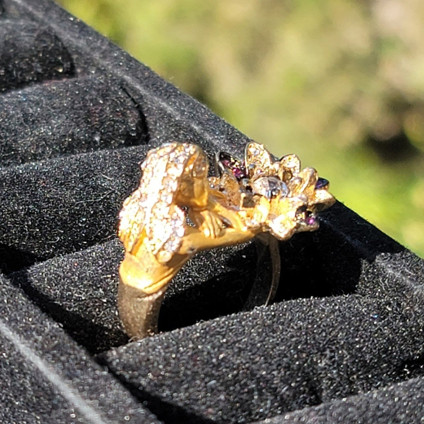 Gold Tone Girl Flower Rhinestone Ring