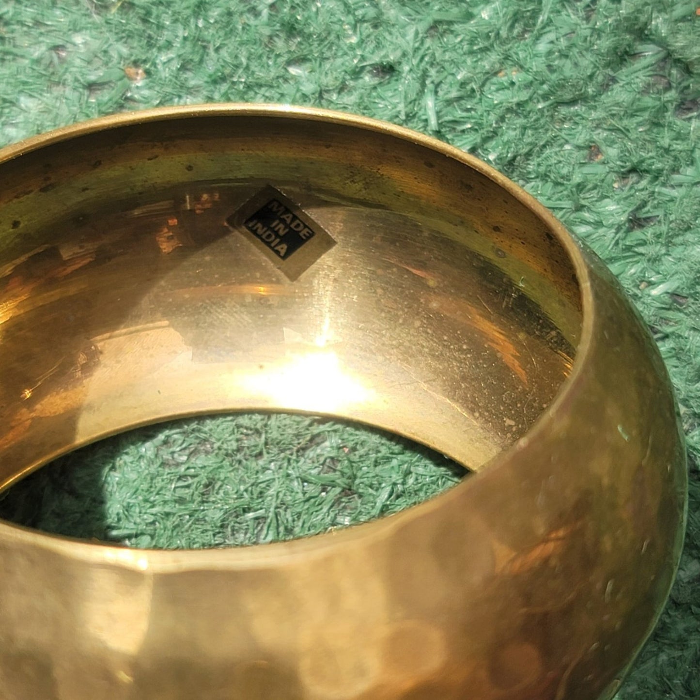 Vtg Hammered Brass Large Bangle Bracelet