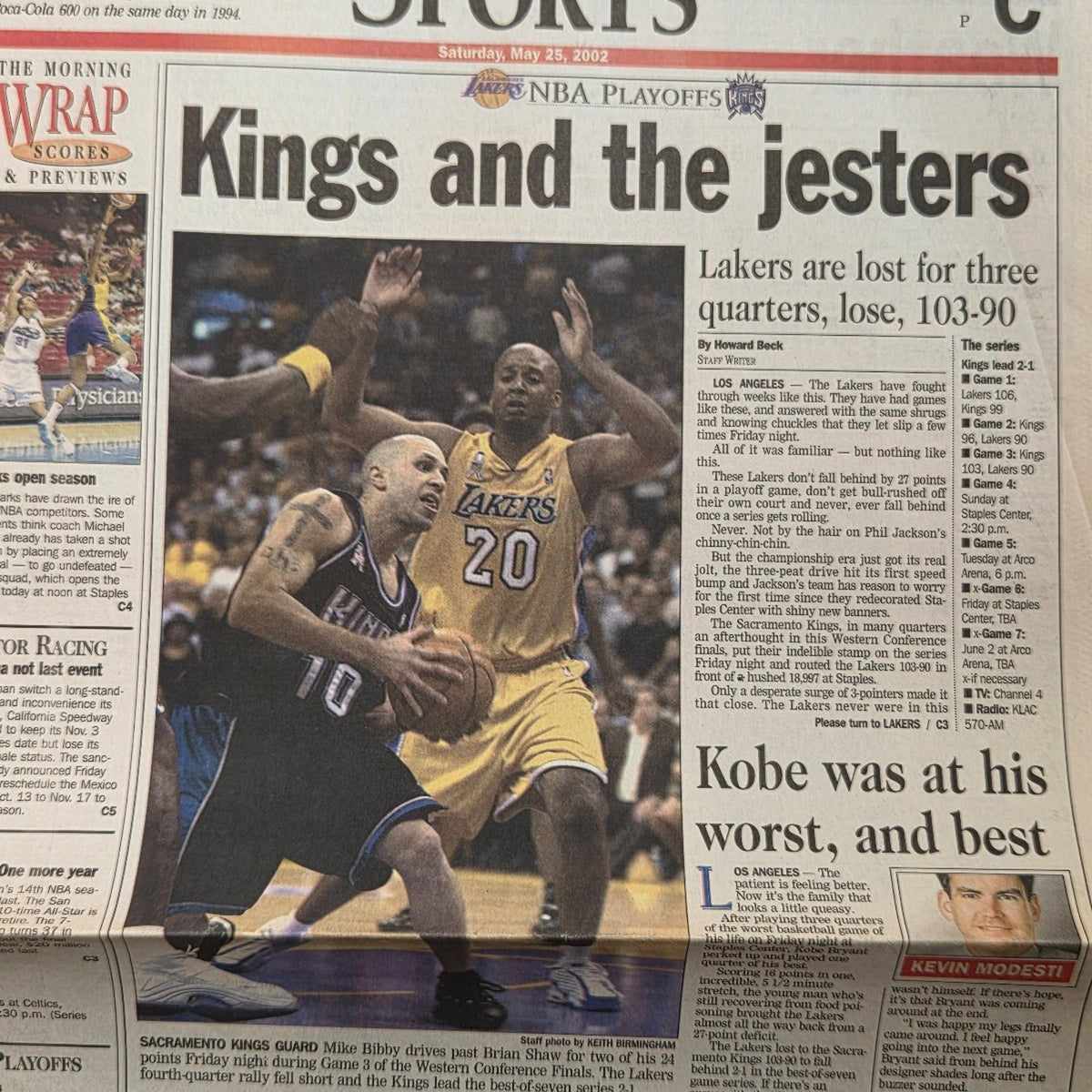 Vtg 2002 Los Angeles Lakers Sacramento Kings Gabriel Valley Newspaper
