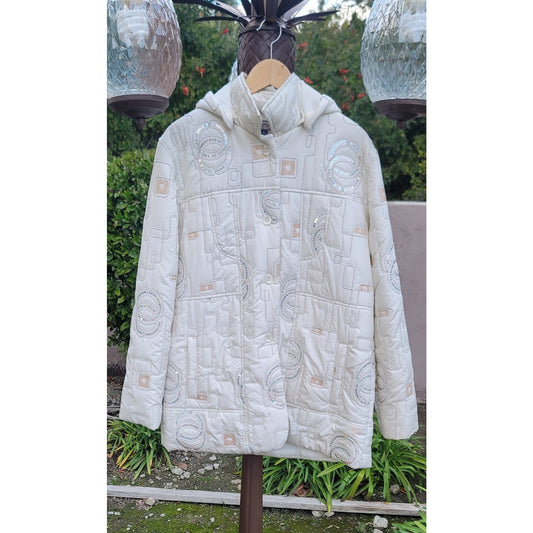 Funwear Factory Quilted Hooded Puffer Jacket w/Sequin Accents