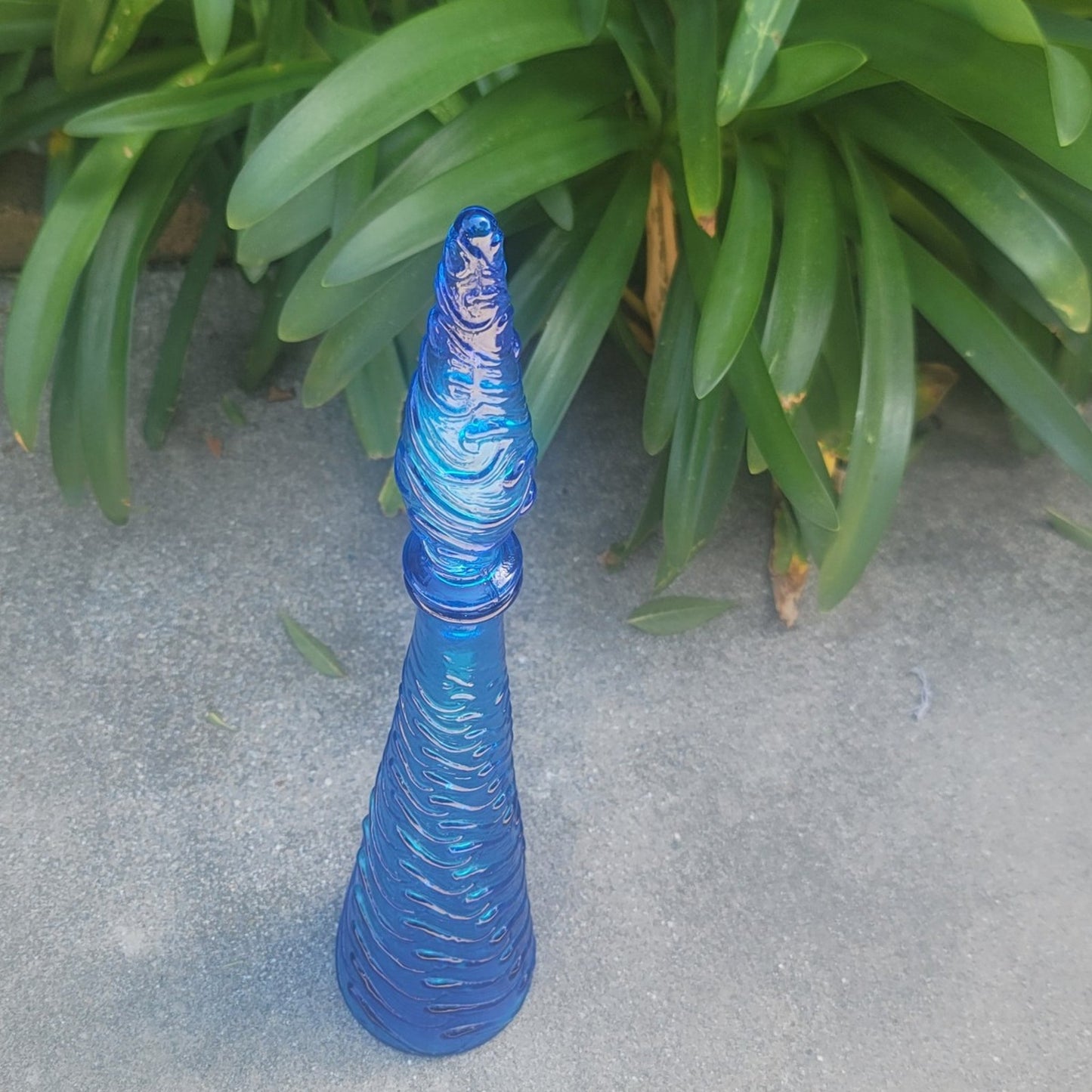 Vtg Empoli Italian MCM Blue Wave Art Glass Genie Bottle Decanter