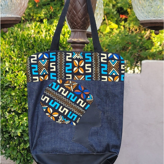 Ghanaian West African Custom Denim Tote Bag