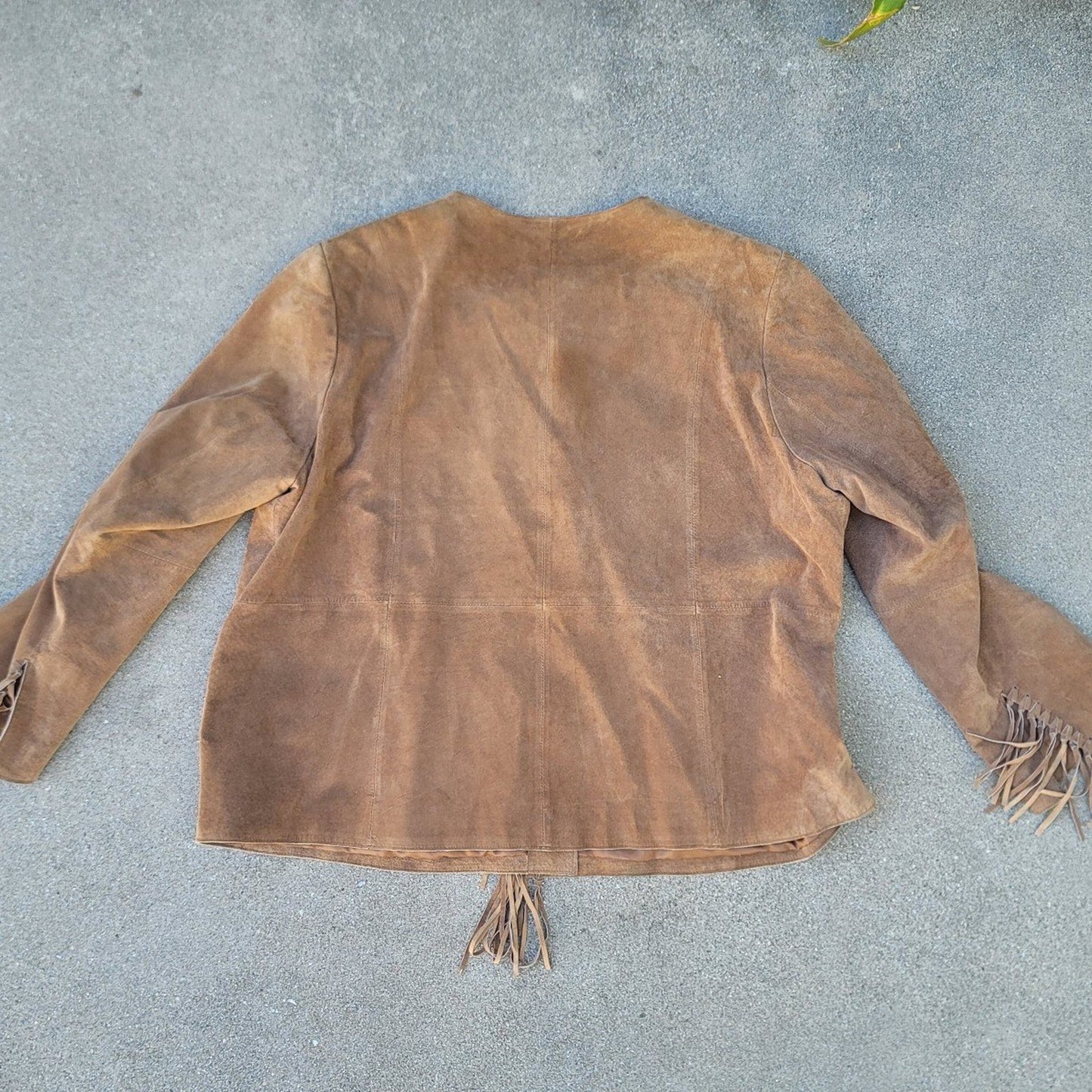 Vtg PLUS Brown Suede Leather Fringe Jacket