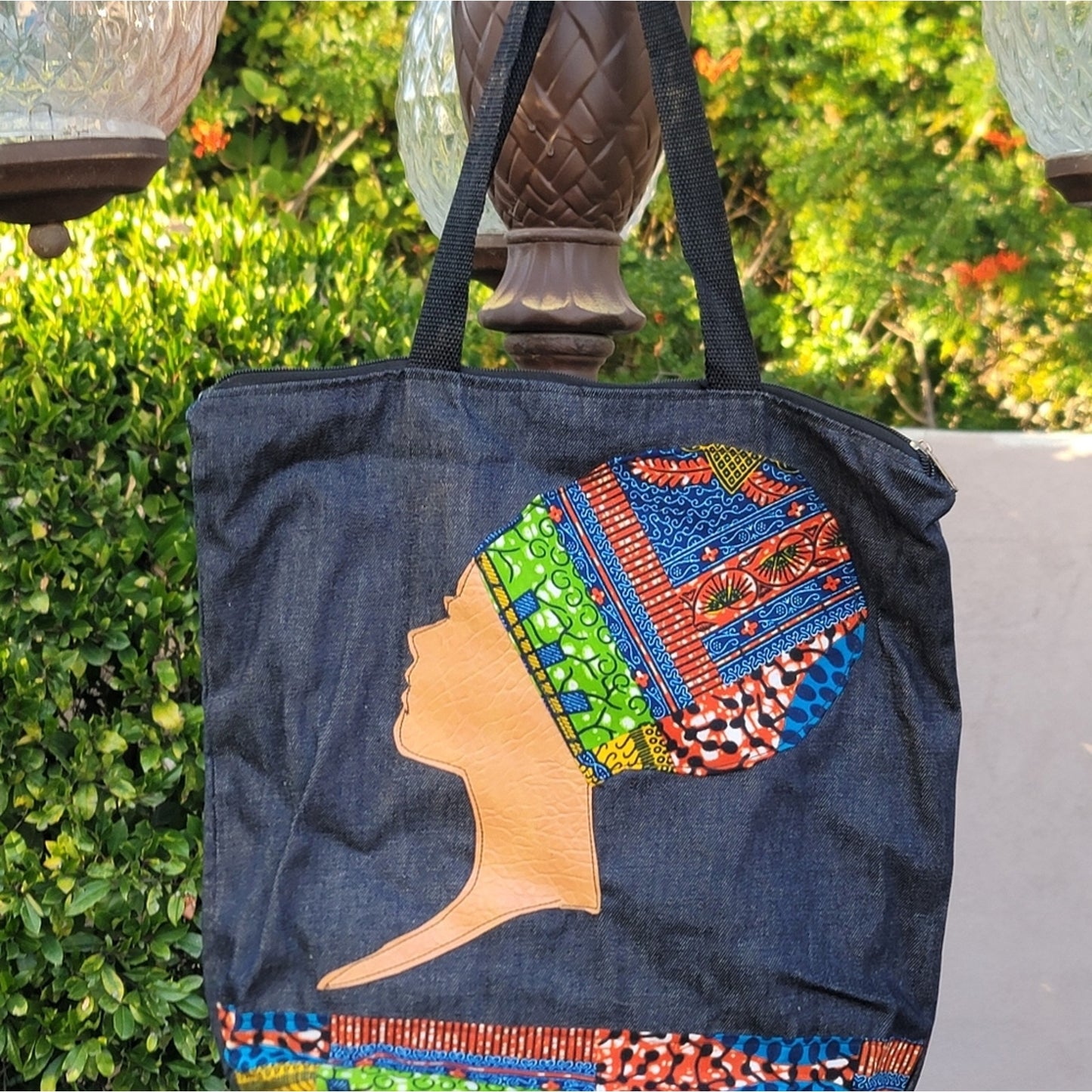 Ghaniaan West African Custom Denim Tote Bag