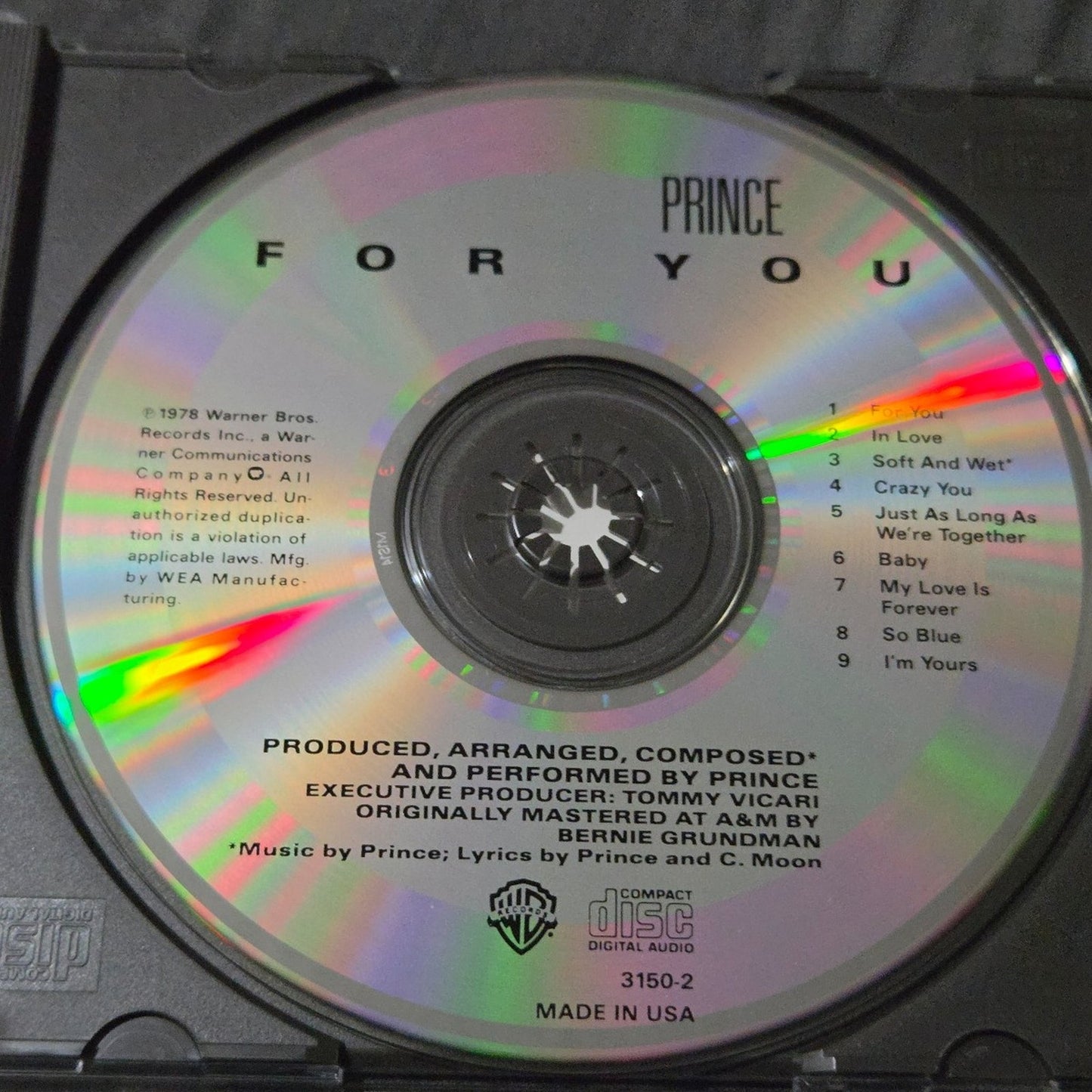 Vtg 1978 Prince FOR YOU CD