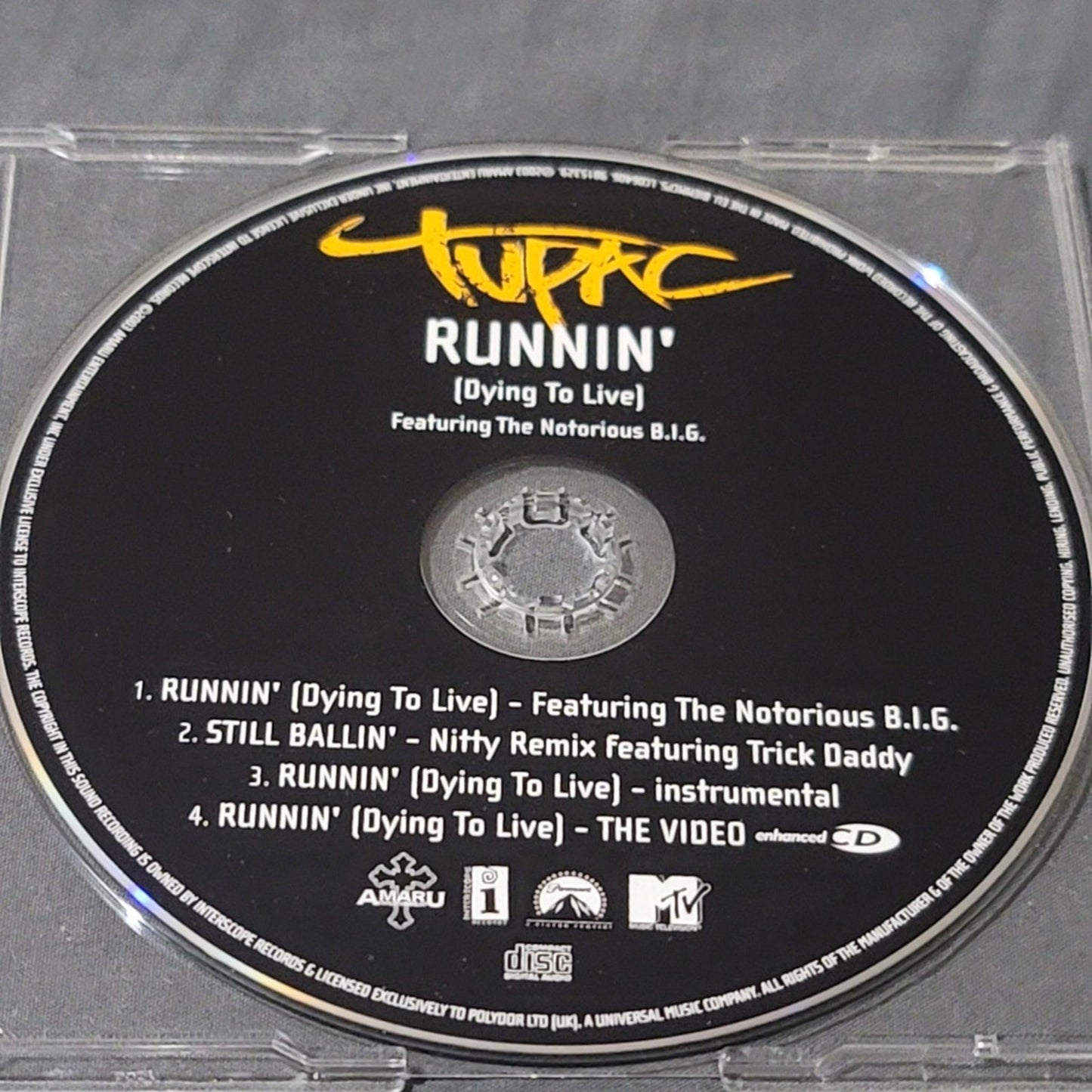 Vtg 2003 Tupac 2pac RUNNIN' (DYING TO LIVE) CD - England Import