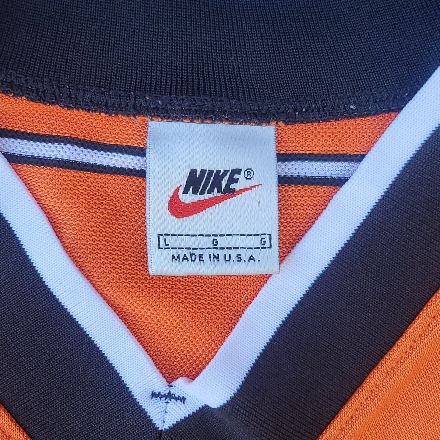 Vtg 90s Nike Orange Striped Soccer Jersey