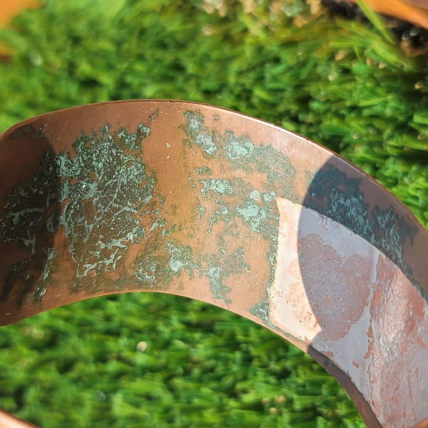 Vtg African themed embossed copper cuff bracelet