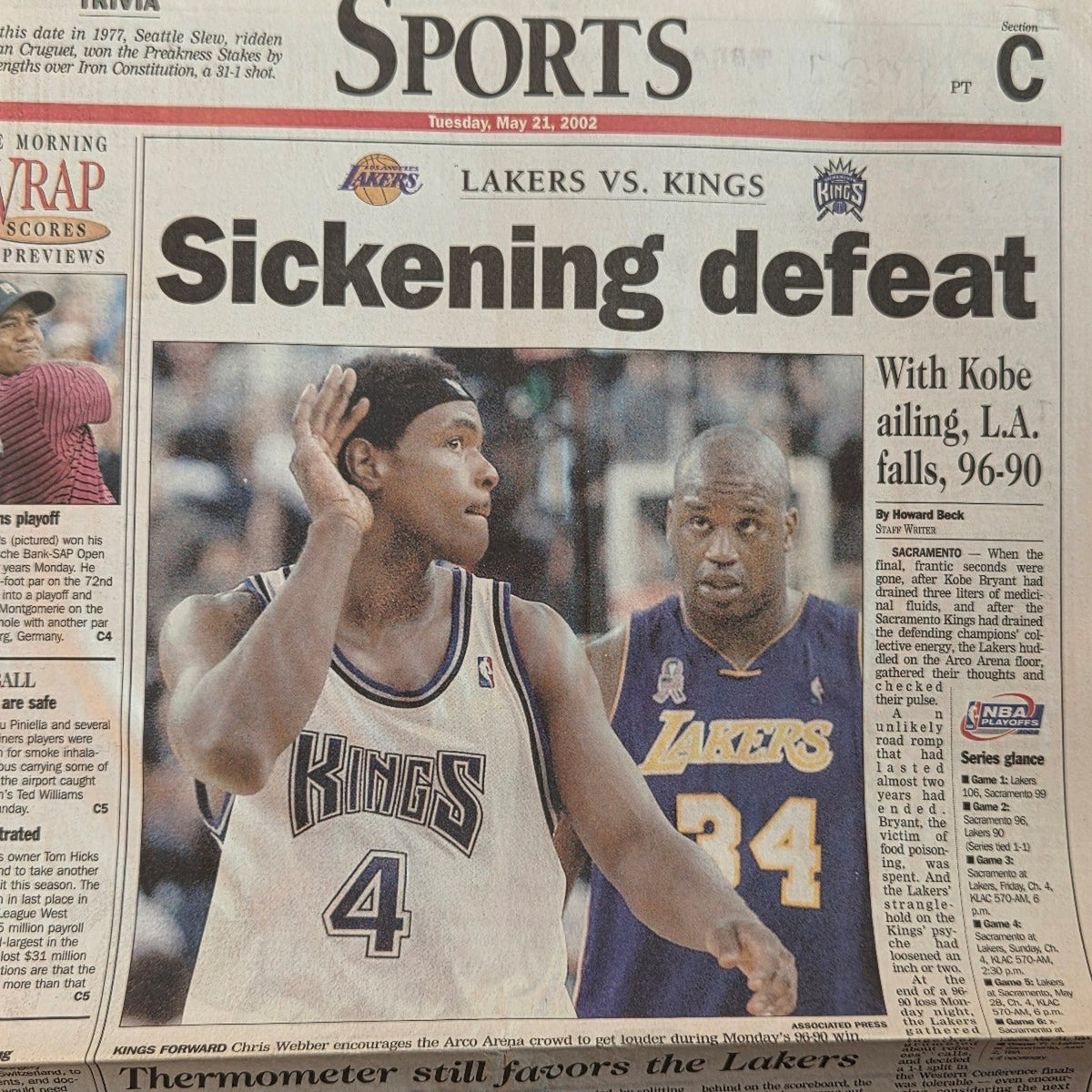 Vtg 2002 Los Angeles Lakers Sacramento Kings Gabriel Valley Newspaper