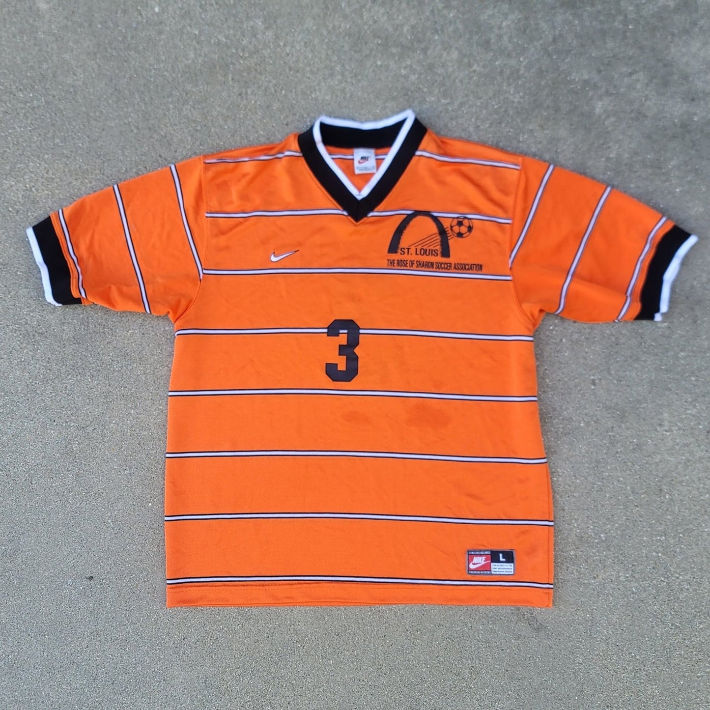 Vtg 90s Nike Orange Striped Soccer Jersey