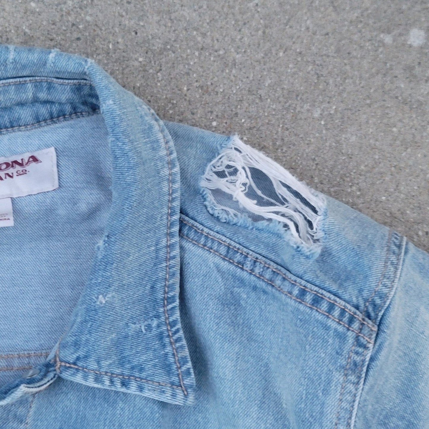 Arizona Jean Co Distressed Embroidered Roses Jean Denim Jacket