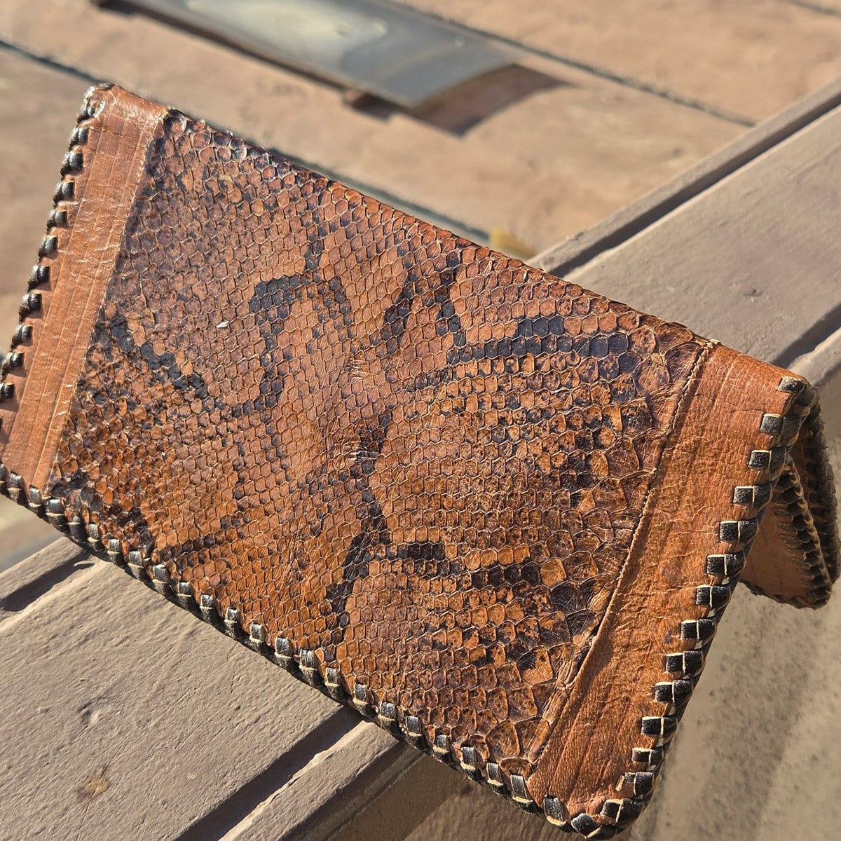 Vtg Ghanaian African Handmade Snakeskin Clutch Purse Wallet