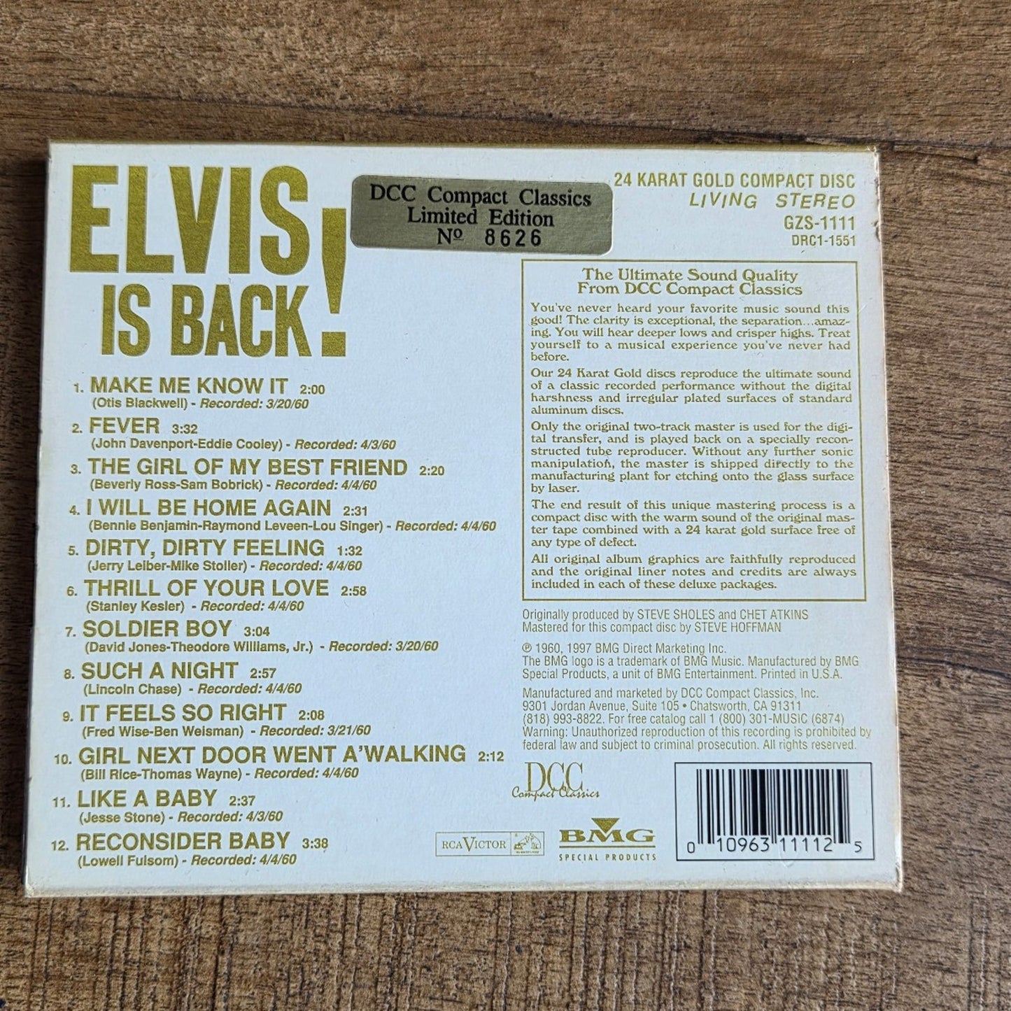 Vtg 1997 Elvis Presley Elvis is Back! 24kt Gold CD Limited Edition