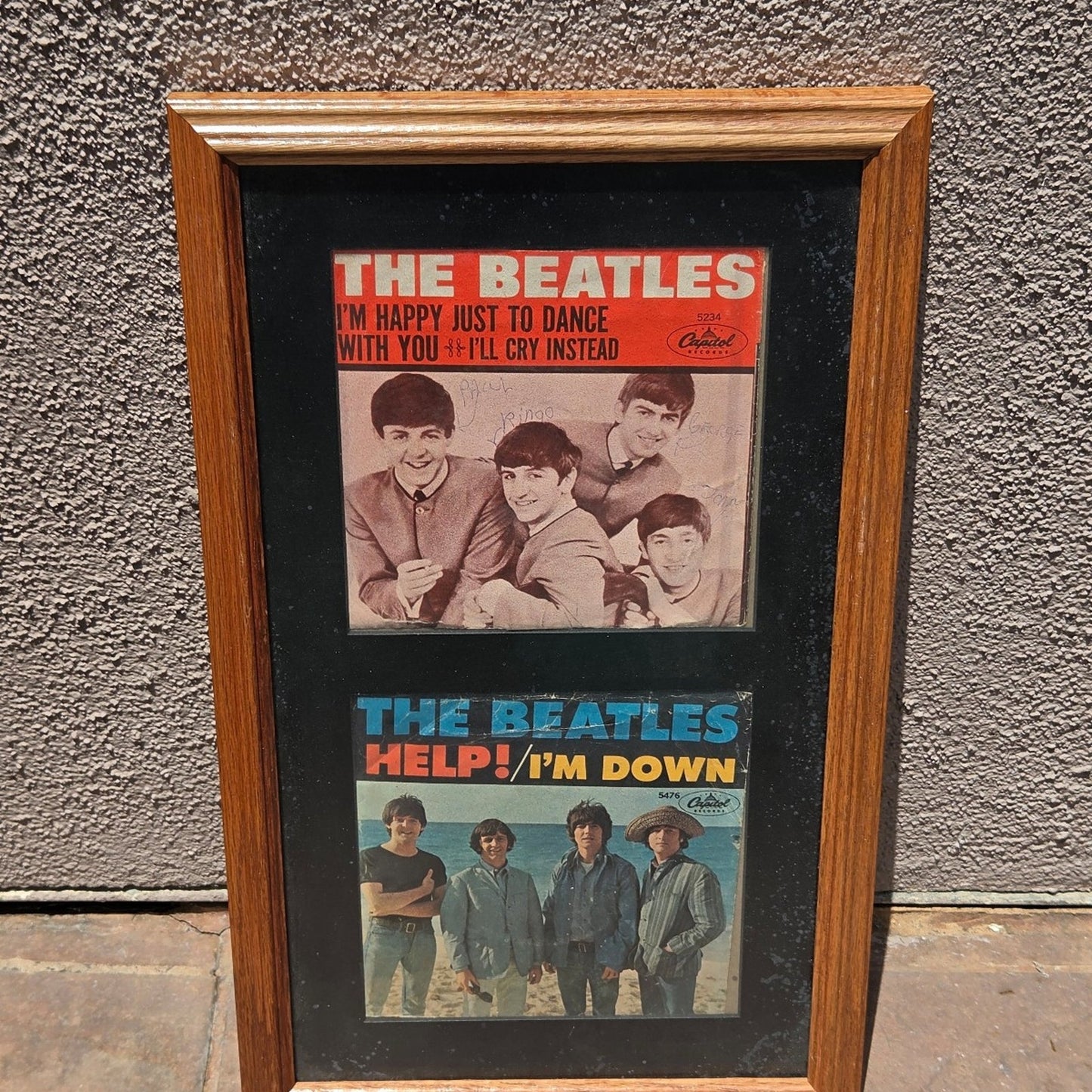 Vtg THE BEATLES Framed 45 Vinyl Records