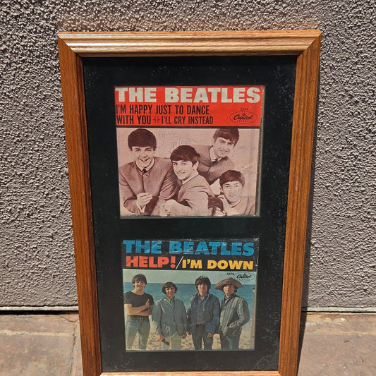 Vtg THE BEATLES Framed 45 Vinyl Records