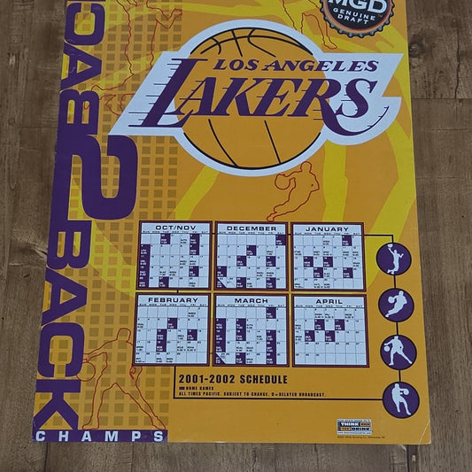 Vtg 2001 Los Angeles Lakers Team Schedule Poster NBA Miller Genuine Draft