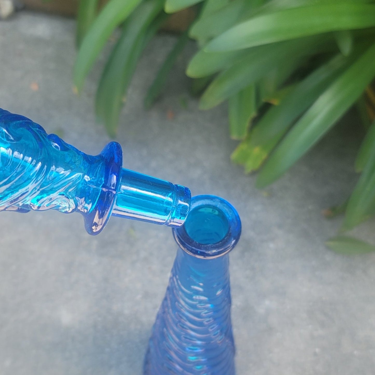 Vtg Empoli Italian MCM Blue Wave Art Glass Genie Bottle Decanter