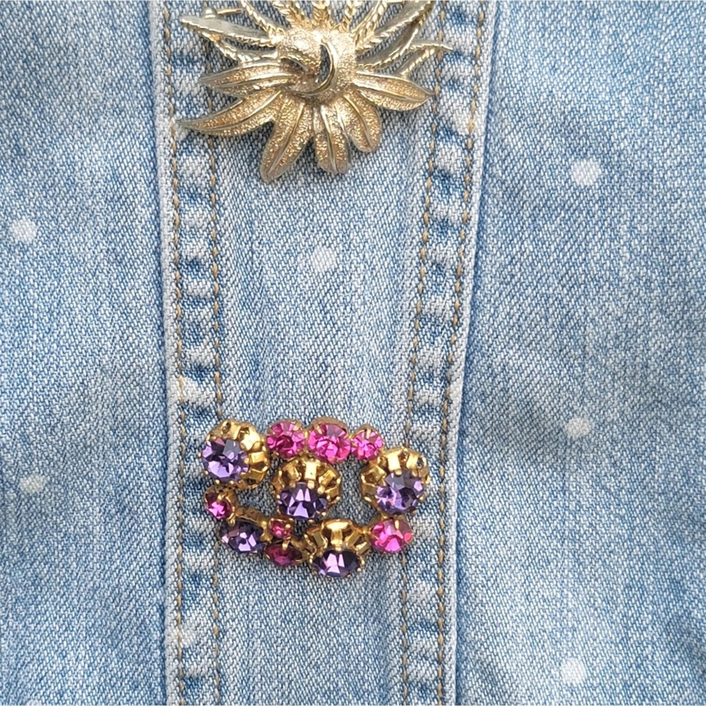 Continual Coincidences Brand Upcycled Vtg Denim Jean Jacket w/Brooch Accents