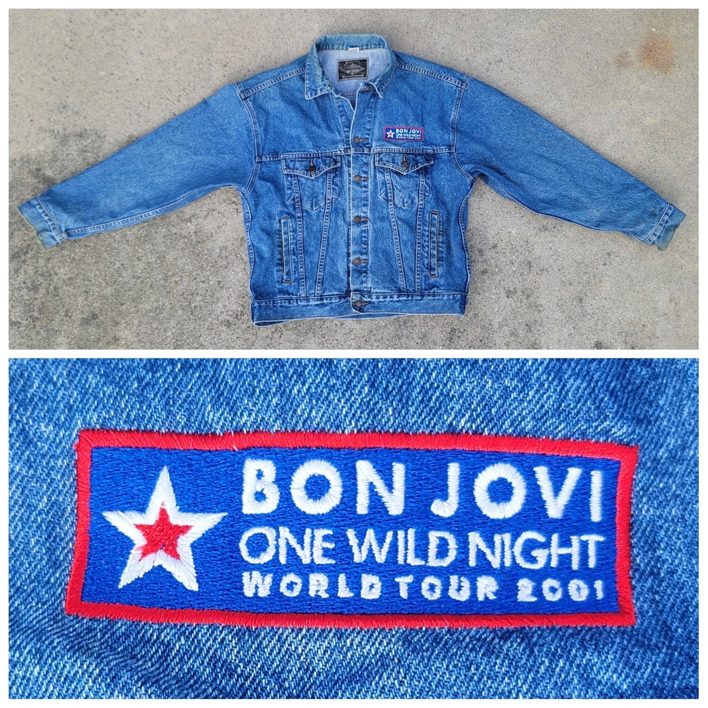 Vtg 2001 Y2K Jon Bon Jovi One Wild Night World Tour Jean Denim Jacket