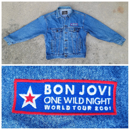 Vtg 2001 Y2K Jon Bon Jovi One Wild Night World Tour Jean Denim Jacket