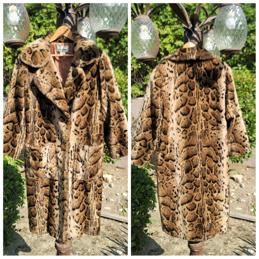 Vtg Clotherie Phoenix Animal Print Faux Fur Coat