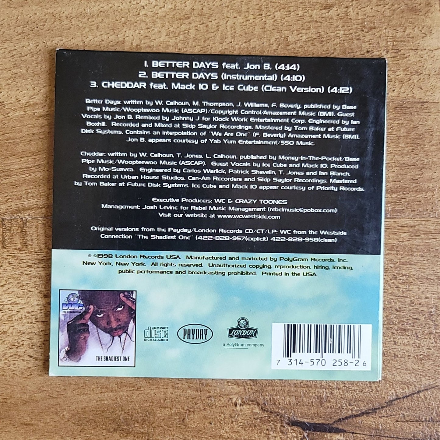 Vtg 1998 WC BETTER DAYS f/Jon B CD Single Rap Hip Hop
