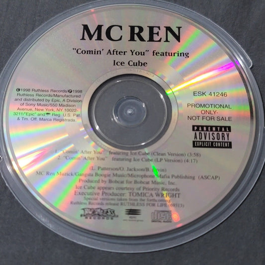 Vtg 1998 MC Ren feat Ice Cube COMIN' AFTER YOU Promo CD Single NWA