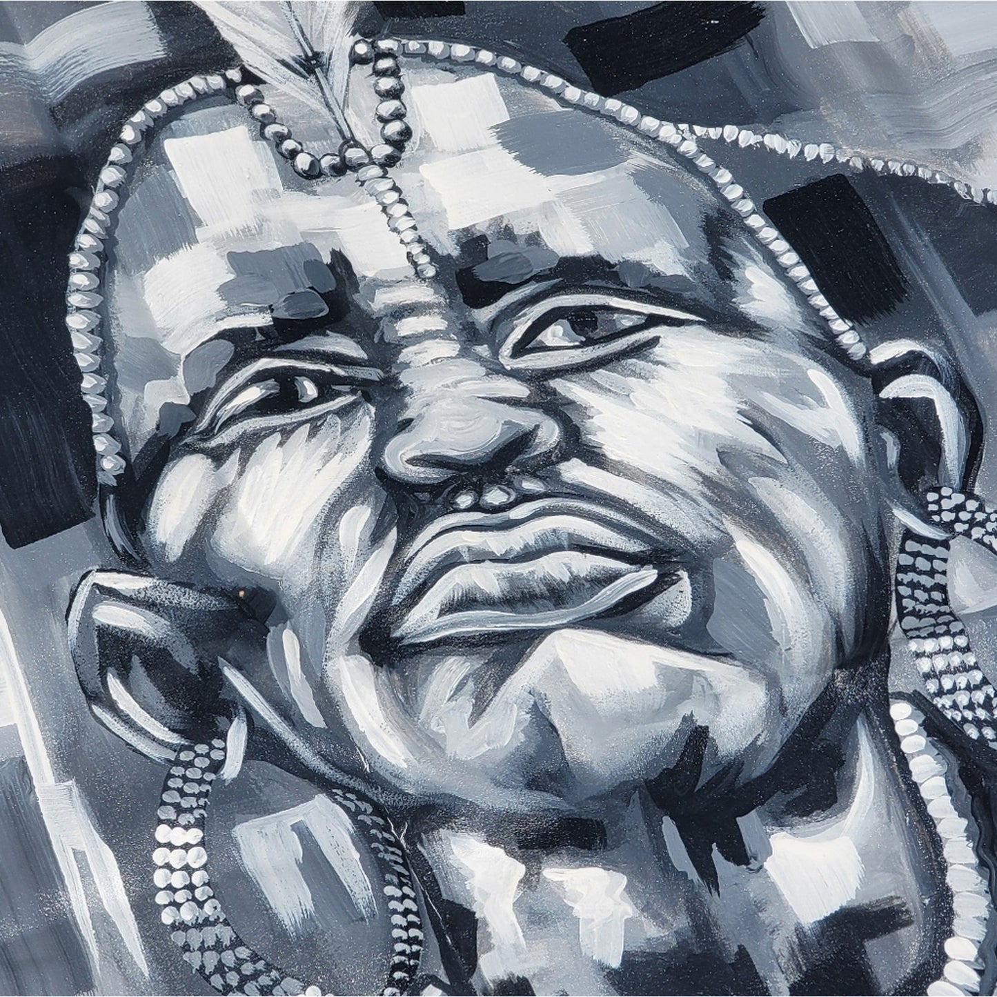 West African Ghanaian Handmade Chief Warrior Large Canvas Oil Painting