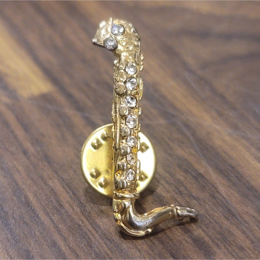 Vtg Gold Tone Rhinestone Saxophone Pin Music