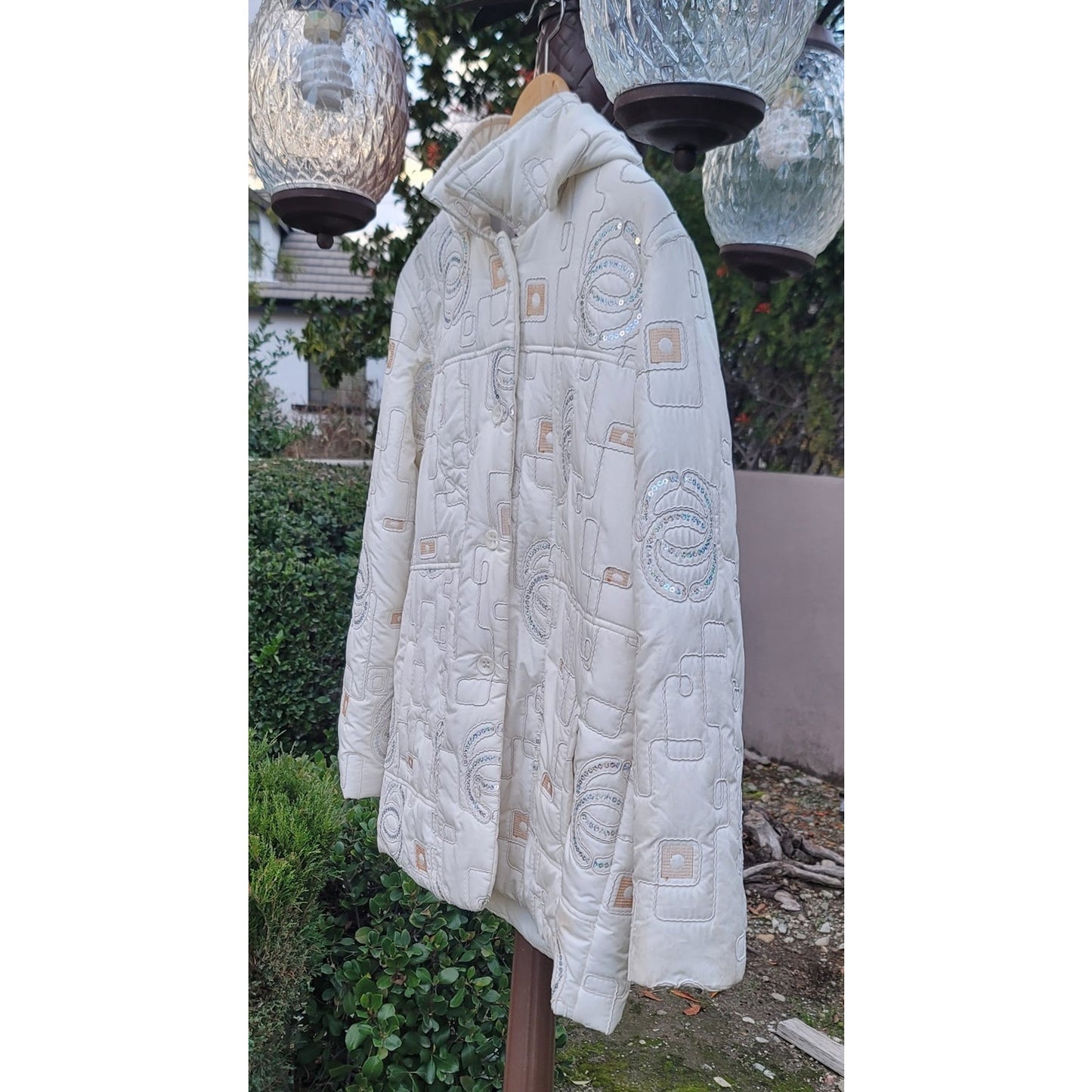 Funwear Factory Quilted Hooded Puffer Jacket w/Sequin Accents