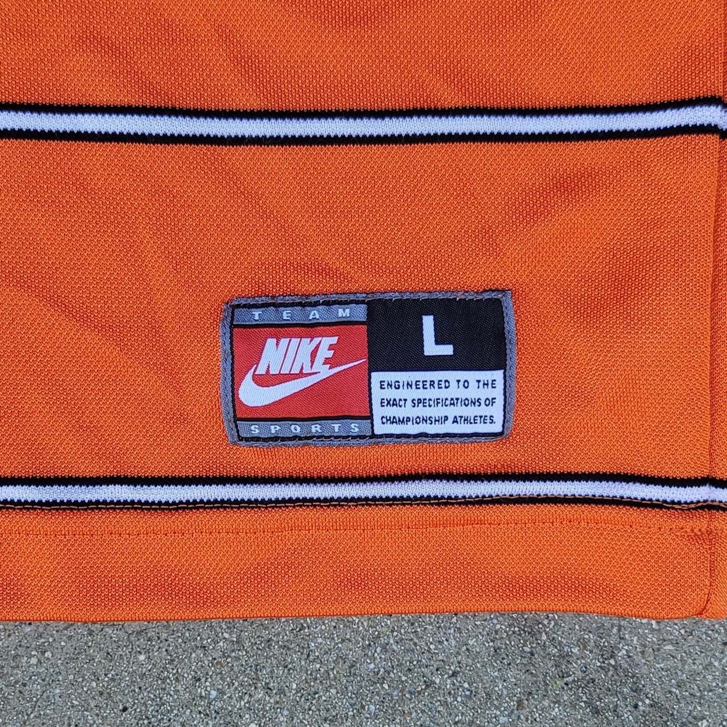 Vtg 90s Nike Orange Striped Soccer Jersey