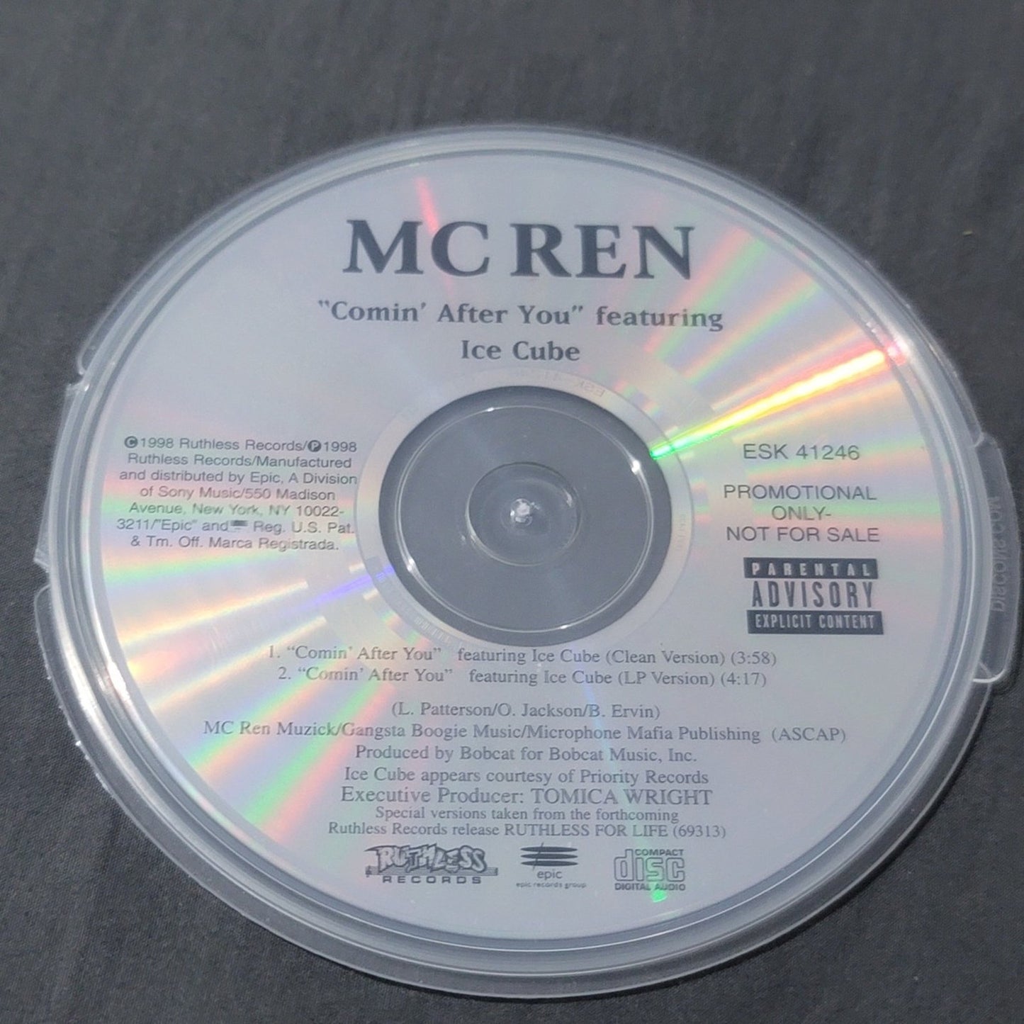 Vtg 1998 MC Ren feat Ice Cube COMIN' AFTER YOU Promo CD Single NWA