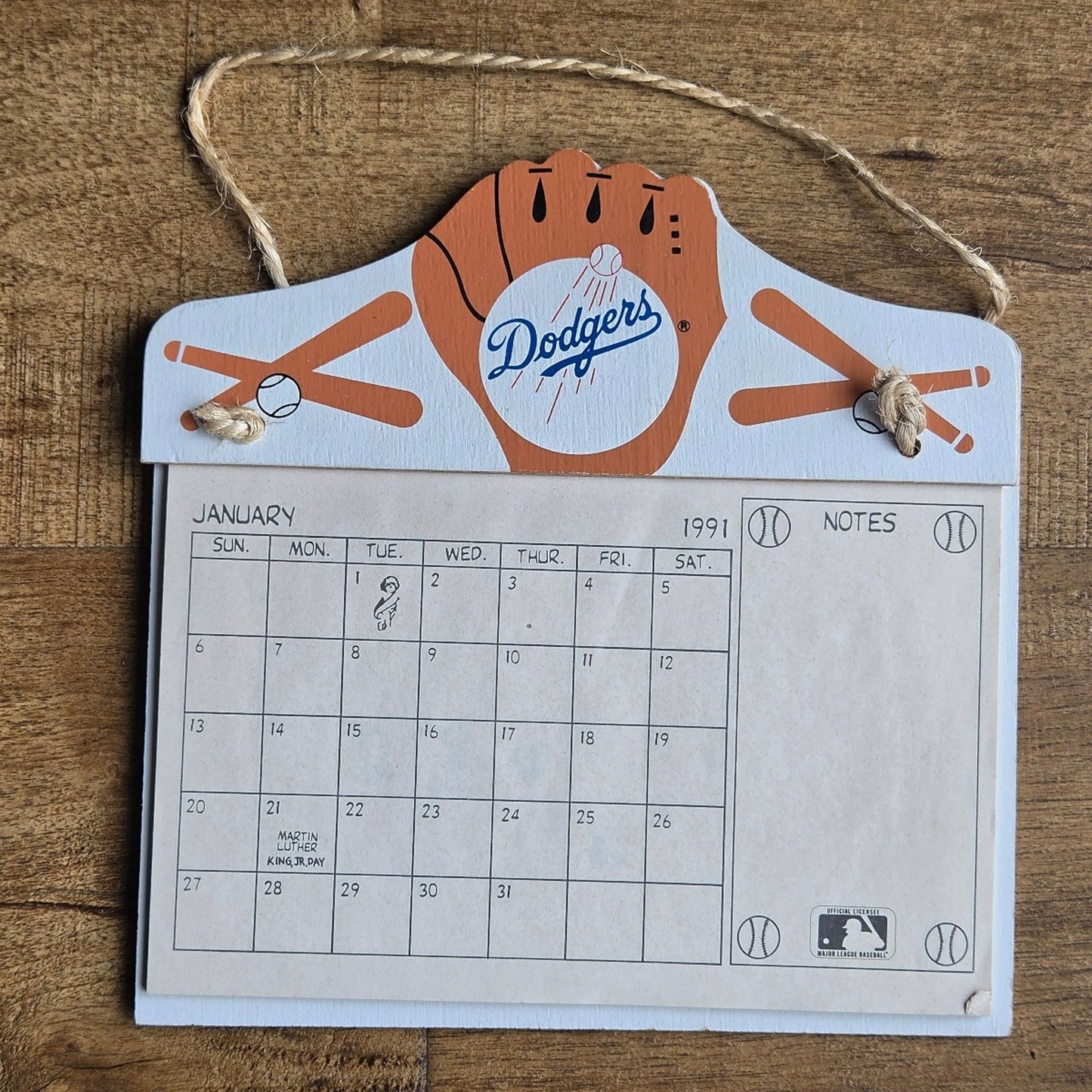 Vtg 1991 Los Angeles Dodgers Hanging Calendar