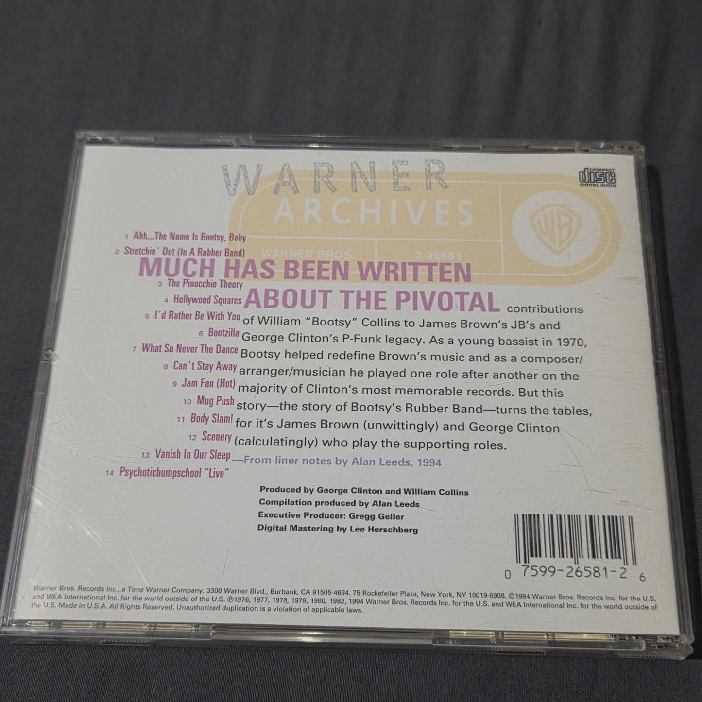 Vtg 1994  Bootsy Collins Back In the Day: The Best Of...CD